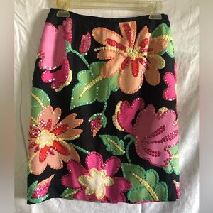 Vintage Casual Corner Black Floral Sequin Skirt